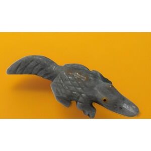Stone Carved Alligator Animal Natural Rock Mineral Carving Mini Light Gray Grey